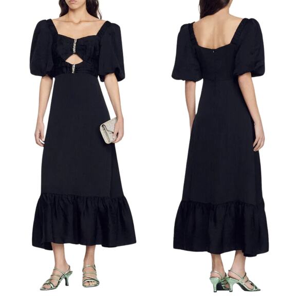 Sandro Falbala Maxi Dress 6 Black NWT - Picture 1 of 12